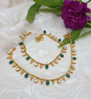 Antique green and white anklets AC0030