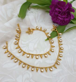 Antique white stone anklets AC0031