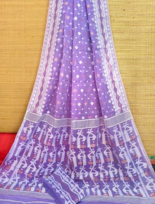Lavender Pure Handloom Dhakai Jamdani Saree From Bengal