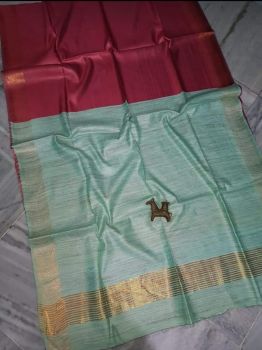 Light Sky Blue Magenta Plain Silk Saree From Bengal