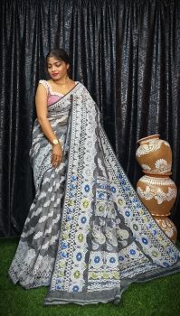 Gray Pure Handloom Jamdani Saree From Bengal