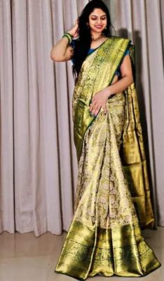 Golden Pure Handloom Banarasi Silk Saree From Banaras