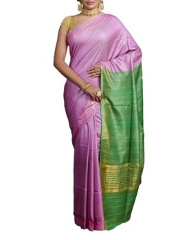 Light Purple Green Plain Silk Saree From Bengal