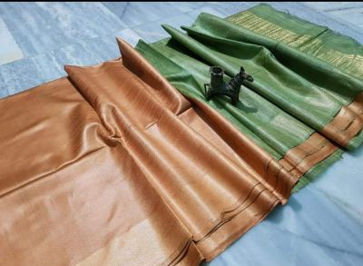 Peavh Light Green Plain Silk Saree From Bengal