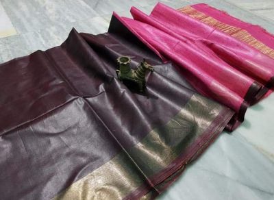 Dark Violet Pink Plain Silk Saree From Bengal