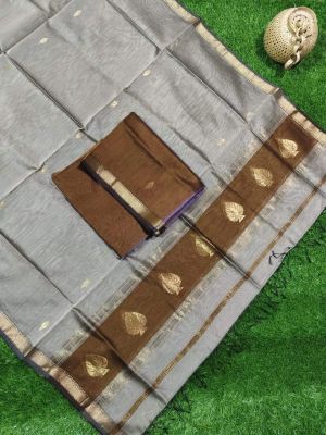 Gray Pure Handloom Maheshwari Silk Cotton Saree From Bengal
