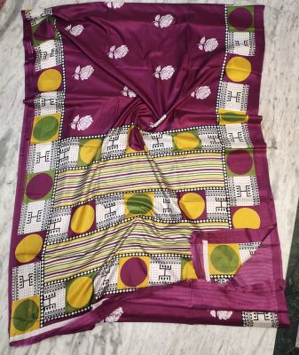 Purple Pure Handloom Maheshwari Silk Cotton Saree From Bengal