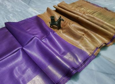 Purple Light Brown Plain Silk Saree From Bengal