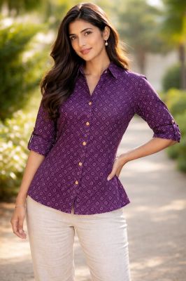 Elegant Ethnic Women’s Silk Tops from Bengal with Hand Block Prints and Timeless Artisan Designs