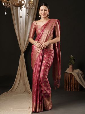 Rose Gold Party Wear Silk Saree