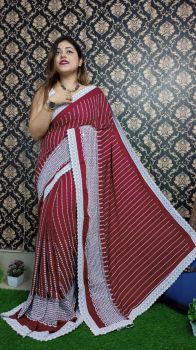 Maroon Stripes Design Pure Handloom Rayon Saree