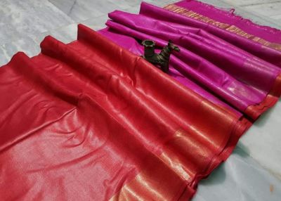 Pink Red Plain Silk Saree From Bengal