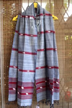 Grey Leaf Pure Handloom Cotton Stole