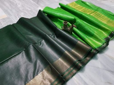 Parrot green Deep Green Plain Silk Saree From Bengal