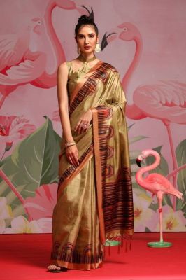 Tan Pure Handloom Silk Saree From Gujarat