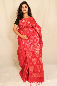 Cotton linen jarry jamdani saree