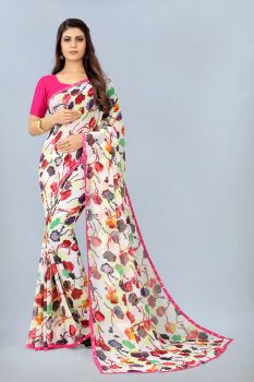 Multi Color Pure Georgette With Enamel Printed Saree