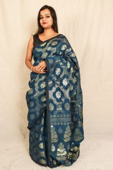 Cotton linen jarry jamdani saree