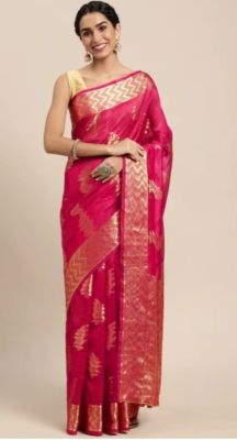 Dark Pink Pure Handloom Silk Saree From Banaras