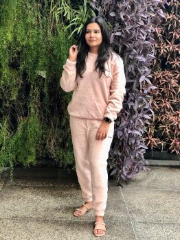 Peach coloured Solid night suit