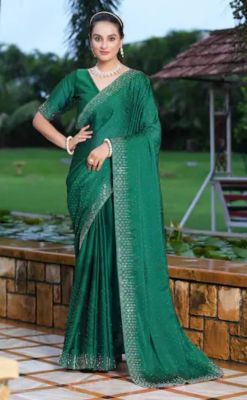 Dark Aquamarine Pure Handloom Georgette Saree From Banaras