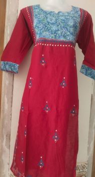 Red Pure Handloom Cotton Kurti From Bengal