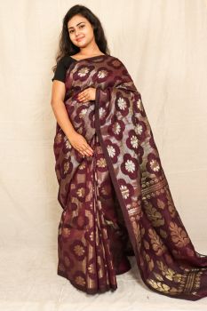 Cotton linen jarry jamdani saree