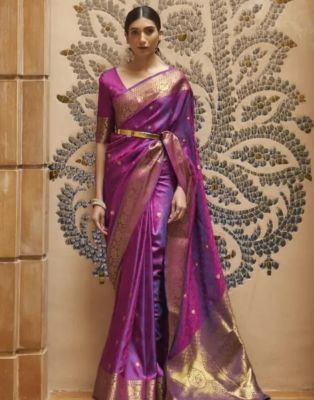 Purple Pure Handloom Banarasi Silk Saree From Banaras