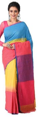 Multi Colour Pure Handloom Cotton Saree From Bengal