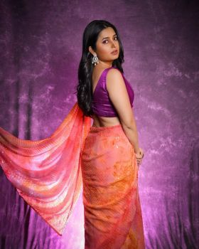 PINK YELLOW PRIJAM PRINT SEQUENCE WORK HEAVY CHIFFON SAREE