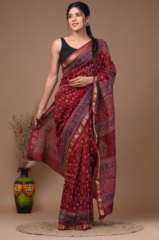 Old Brick Maheshwari Silk Saree From Rajshthan
