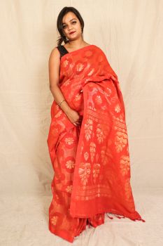 Cotton linen jarry jamdani saree