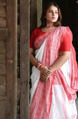 White Pure Handloom Cotton Saree From Bengal