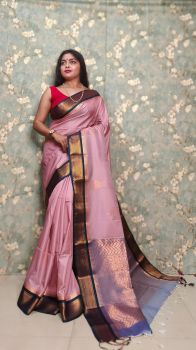 Pink Pure Handloom Muga Silk Saree From Bengal
