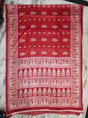Red Pure Handloom Silk Cotton Saree From Bengal