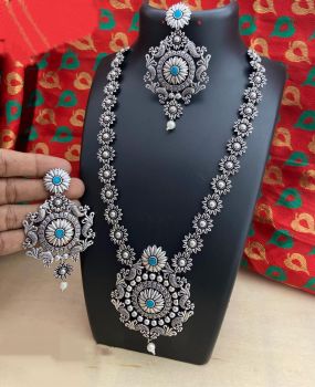 Sky Blue Long Pendent German Silver Oxidised Jewellery