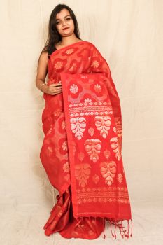 Cotton linen jarry jamdani saree