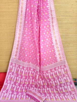 Pink Pure Handloom Dhakai Jamdani Saree From Bengal