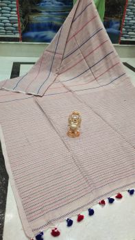 Off White Stripes Pure Handloom Cotton Saree