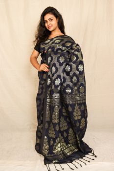 Cotton linen jarry jamdani saree