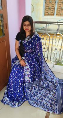 Navy Blue Pure Handloom Dhakai Jamdani Saree From Bengal