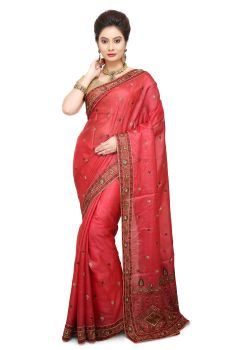 Peach Flower Pure Handloom Cotton Saree