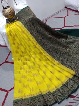 Light yellow Silk Leaf Design Banarasi Saree