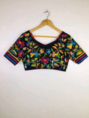 Black Pure Handloom Cotton Readymade Blouse From Bengal