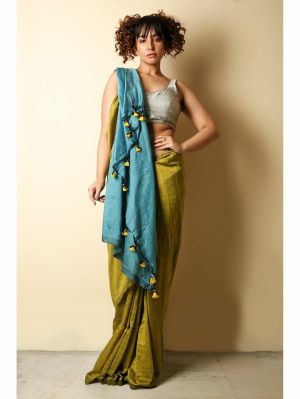 Golden Pure Handloom Cotton Saree From Bengal