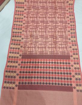 Greyish Pink Mercerized Cotton Saree From Banaras