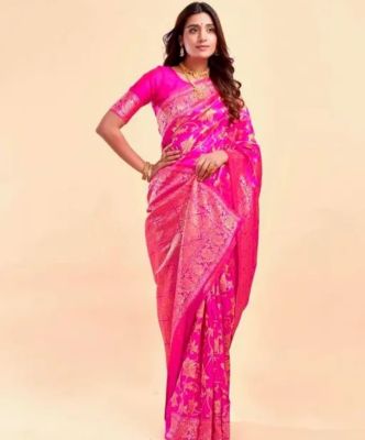 Dark Pink Pure Handloom Banarasi Silk Saree From Banaras