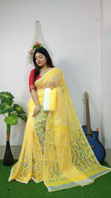 Yellow Pure Handloom Cotton Saree From Bengal