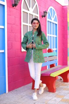 Green Hand block Printed Cotton Jacket