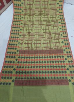 Greyish Green Mercerized Cotton Saree From Banaras